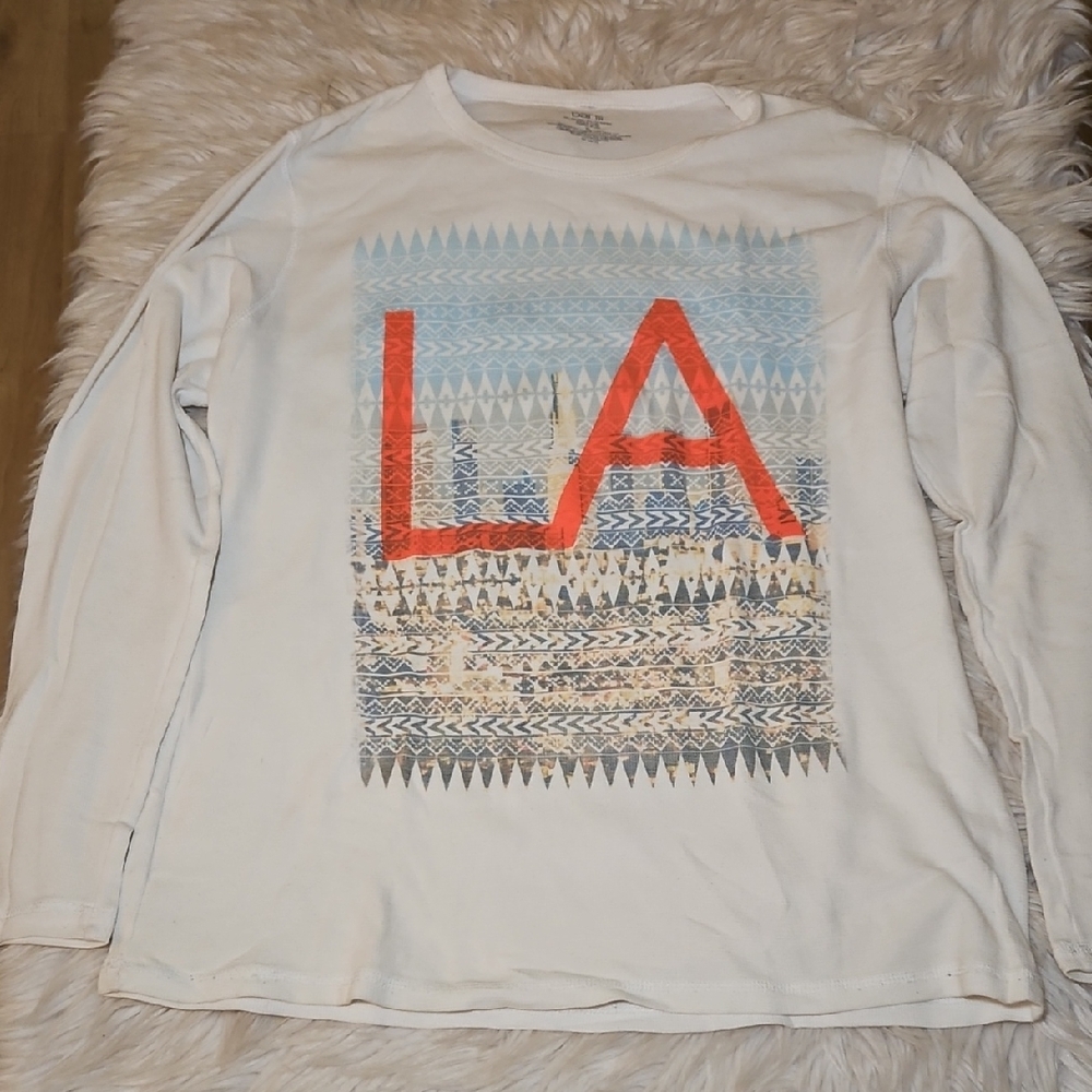 Bar III LA Skyline Long Sleeve T-Shirt | White Graphic Top | Size XL